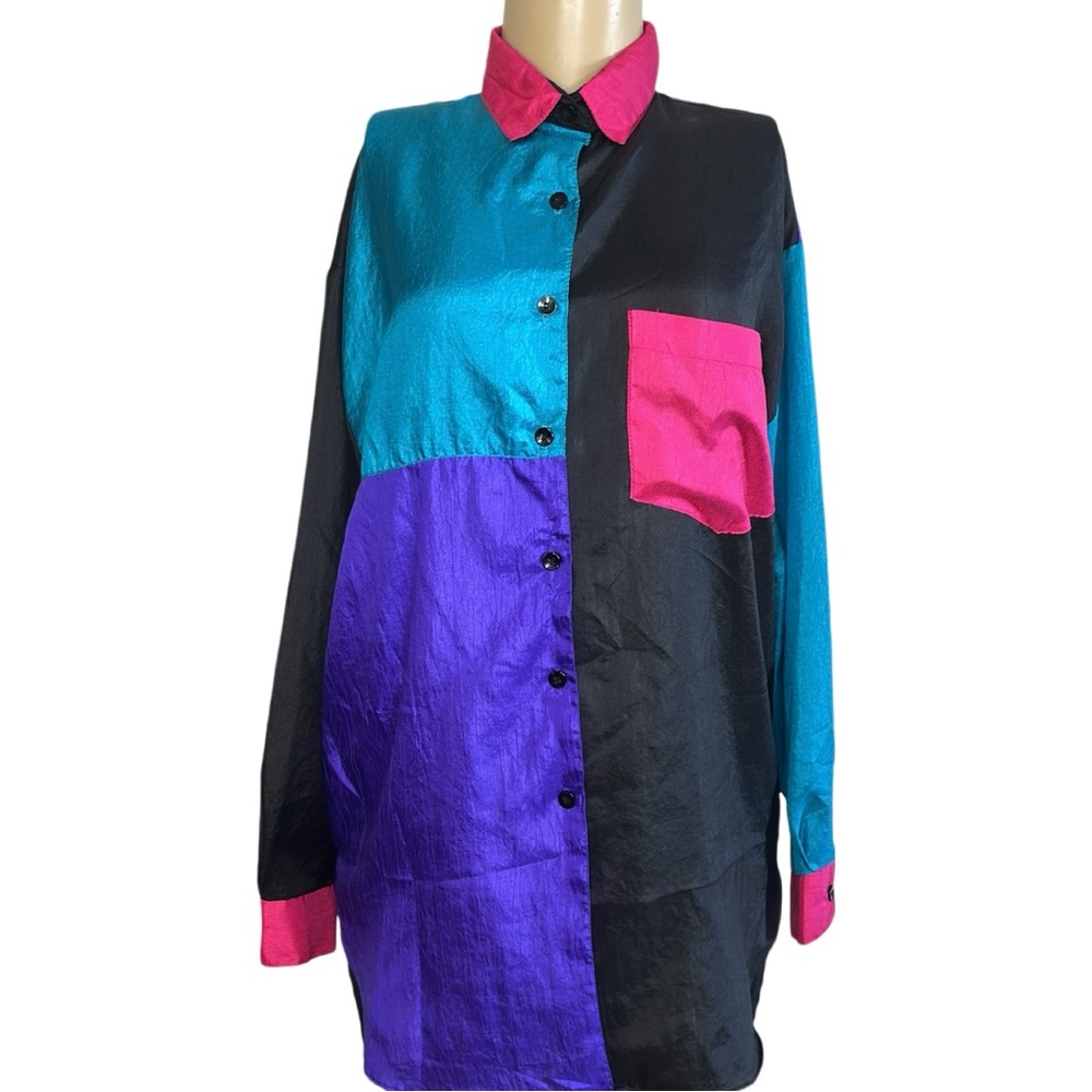 Vintage 80s Laura Mae Color Block Blouse